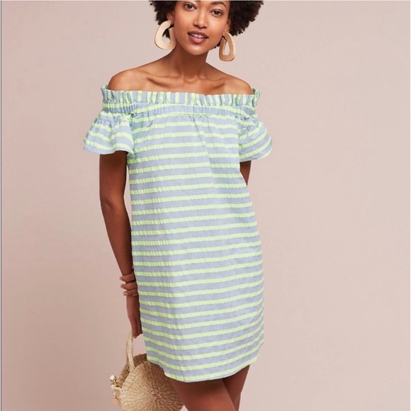 Anthropologie Corey Lynn Calter Neon Striped Off-The-Shoulder Mini Dress NWT L - Picture 5 of 15